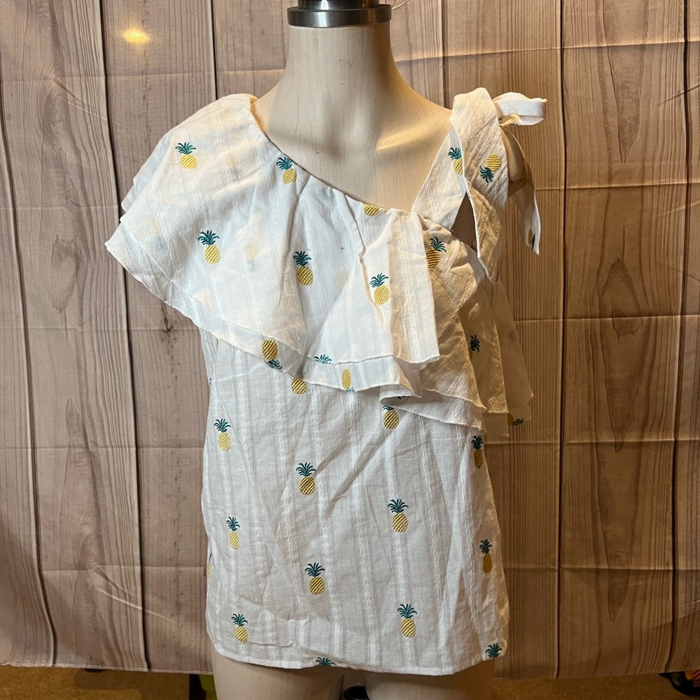 Buffalo David Bitton White Pineapple-Print One-Shoulder Ruffle Top
